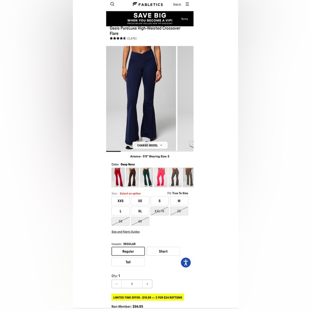 FABLETICS Women's High Waisted Crossover Flare Pants BLACK NOT NAVY! - Picture 3 of 6